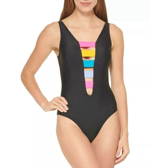 DKNY NWT size 14 black one piece swimsuit - Picture 1 of 6